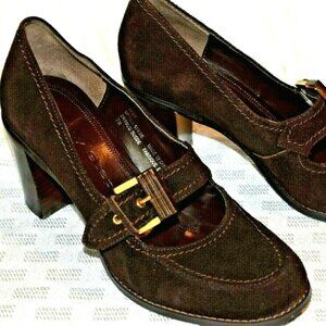 ZOEY Easy Step Dress Shoe Size 7 Women's Dark Suede Buckle & Block Heel